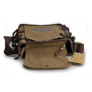 coffee Mens canvas and leather shoulder bag