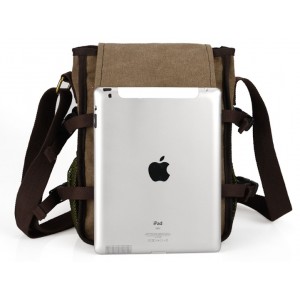 coffee canvas and leather shoulder bag