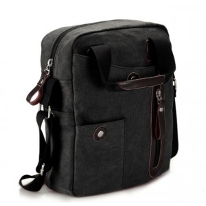 black canvas leather messenger bag