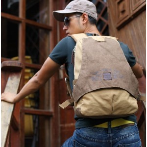 mens Vintage canvas backpack leather