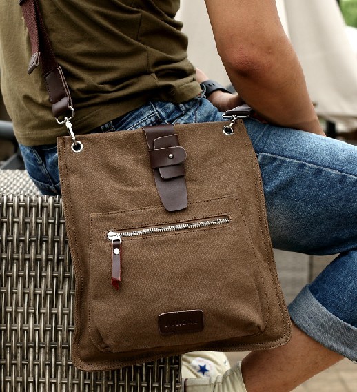 Mens canvas and leather shoulder bag, men&#39;s canvas satchel - BagsEarth