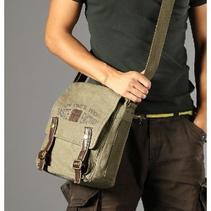 army green cotton messenger bag