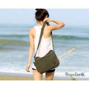 Army Green Canvas Messenger Bag For Women