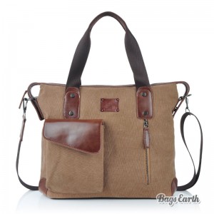 Coffee Canvas Tote Bags With Zipper, Mens Canvas Messenger Bags