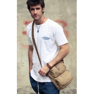 khaki Vertical messenger bag for men