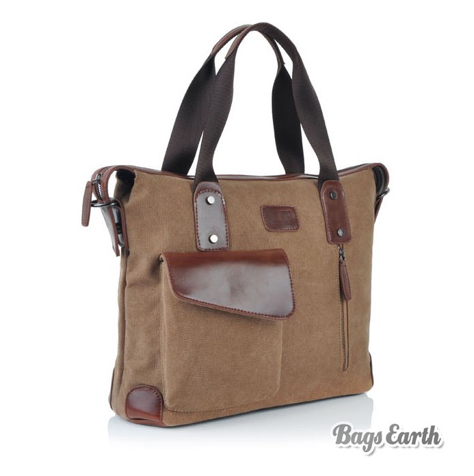 Coffee Canvas Tote Bags With Zipper, Mens Canvas Messenger Bags ...