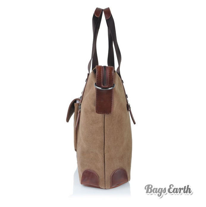 Coffee Canvas Tote Bags With Zipper, Mens Canvas Messenger Bags - BagsEarth