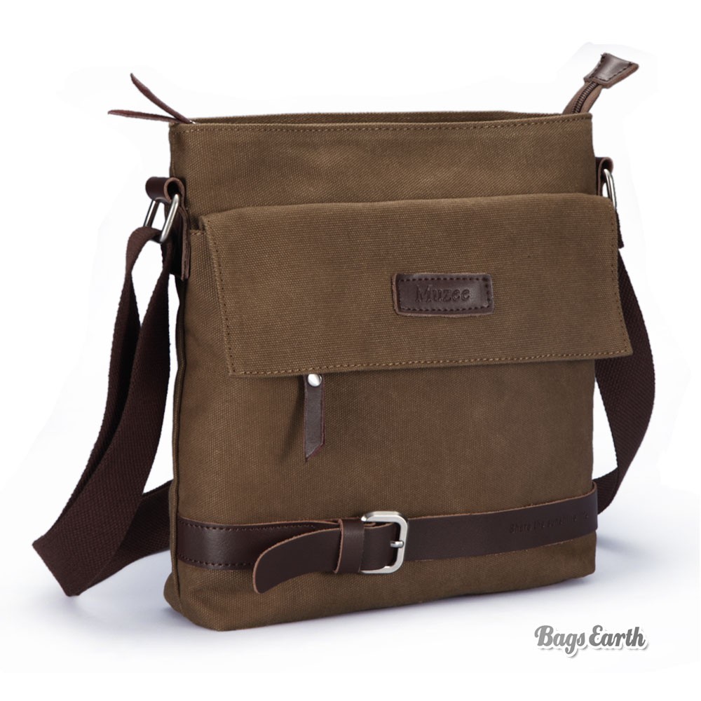 Canvas Shoulder Bag, Coffee Canvas Shoulder Bag Mens - BagsEarth