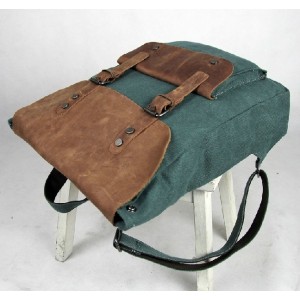 green canvas and leather backpack for men