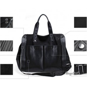 Black Leather Canvas Handbag