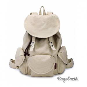 Beige Canvas Backpack For Women