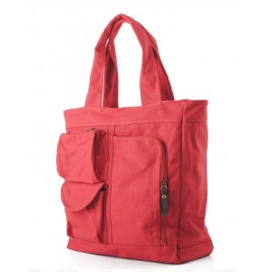 red Canvas tote bag with zipper