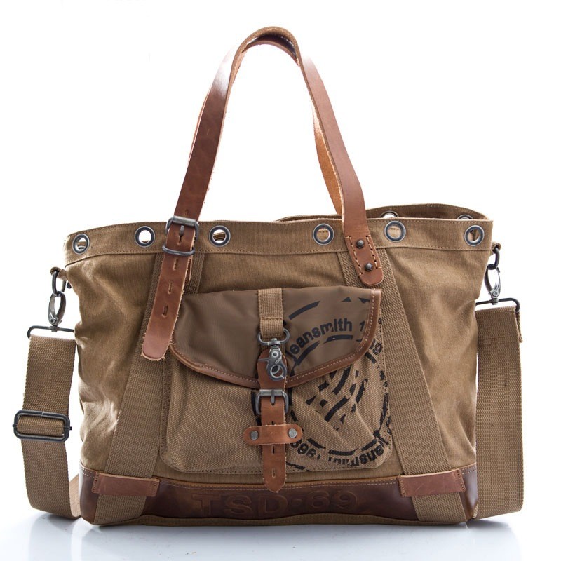 Khaki Canvas handbag, canvas satchel bag - BagsEarth