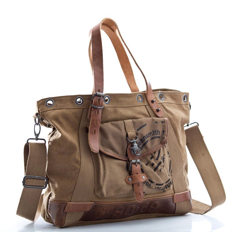 Khaki Canvas handbag, canvas satchel bag - BagsEarth