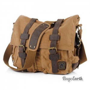 Khaki Vintage Canvas Messenger Bag