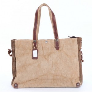 Large Cotton canvas bag, The leather Shoulder handbag