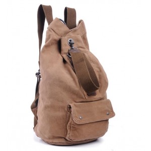 Casual Khaki Canvas Backpack, Genuine Leather Canvas Backpack