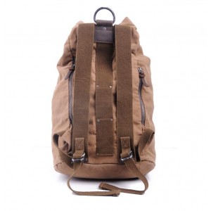 Khaki Leather Canvas Backpack