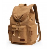 KHAKI Stylish Drawstring Canvas Laptop Schoolbags