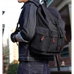 BLACK Stylish Drawstring Canvas Laptop Schoolbags