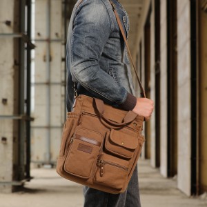 Brown Mens Canvas Multi-function Messenger Bags
