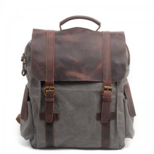 GREY Canvas Backpack With Side Pockets