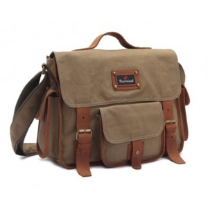 Canvas and leather satchel, canvas shoulder bag