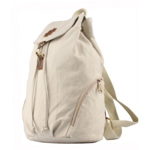 beige canvas knapsack backpack