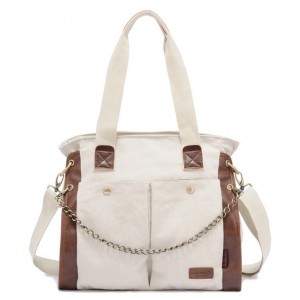 beige Canvas shoulder bag women