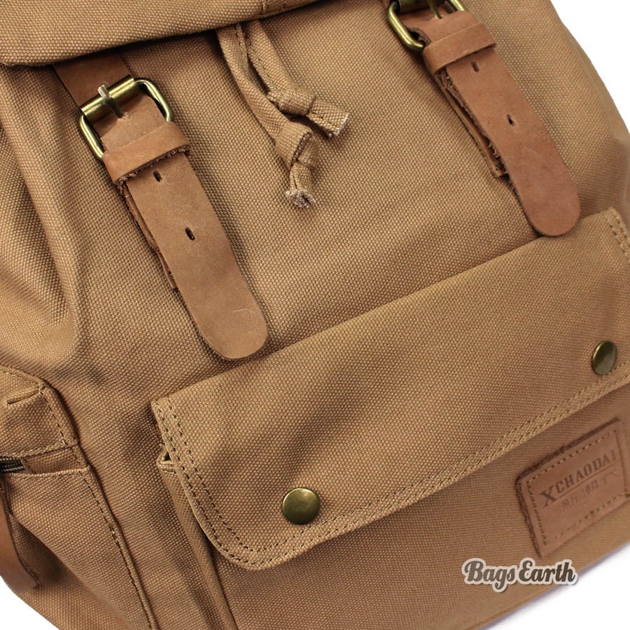 Canvas Travel Rucksack, Cool Laptop Backpack Coffee Black Khaki - BagsEarth
