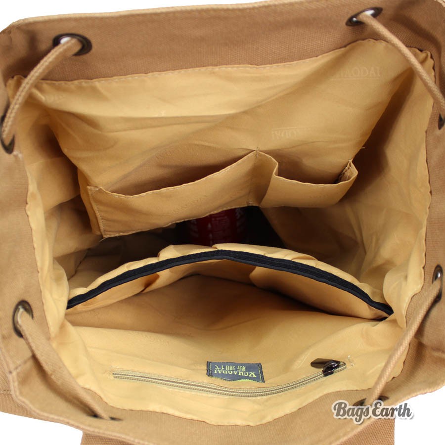 Canvas Travel Rucksack, Cool Laptop Backpack Coffee Black Khaki - BagsEarth