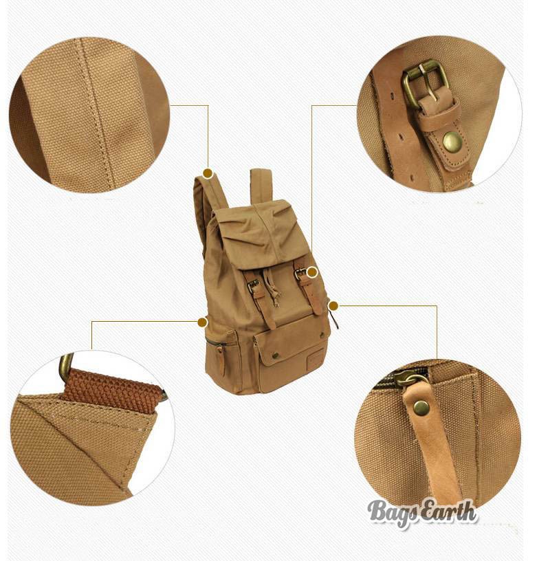 Canvas Travel Rucksack, Cool Laptop Backpack Coffee Black Khaki - BagsEarth