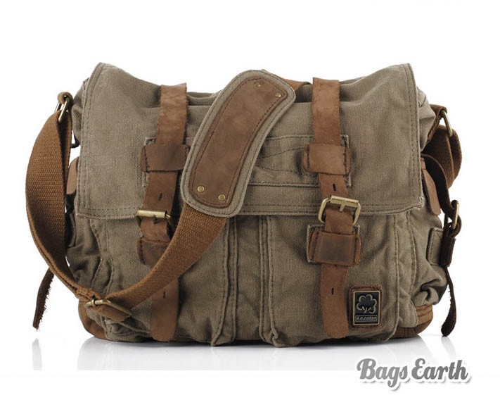 Vintage Canvas Messenger Bag, 13 Inch Laptop Bags Khaki Army Green ...