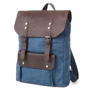 Blue canvas and leather backpack