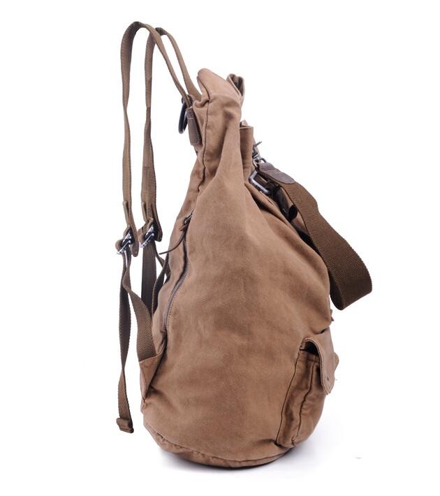 Casual Khaki Canvas Backpack, Genuine Leather Canvas Backpack - BagsEarth