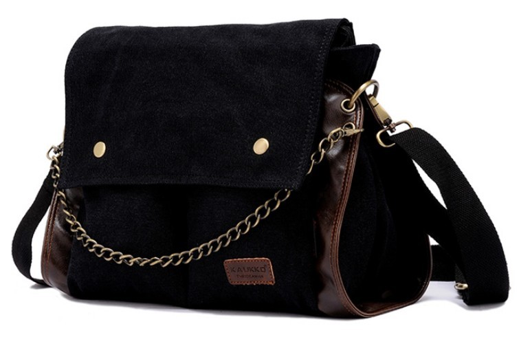 Black canvas messenger bags for women, canvas satchels - BagsEarth